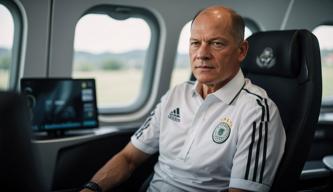 Kanzler Olaf Scholz in der Kabine der DFB-Auswahl vor der EM 2024